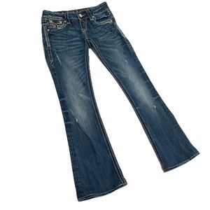 Rock Revival Jeans Size 26 Denisa Boot Denim Blue Distressed Embellished